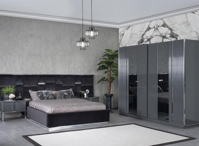 Komplett Schlafzimmermöbel Doppelbett 2x Nachttische Luxus Kleiderschrank